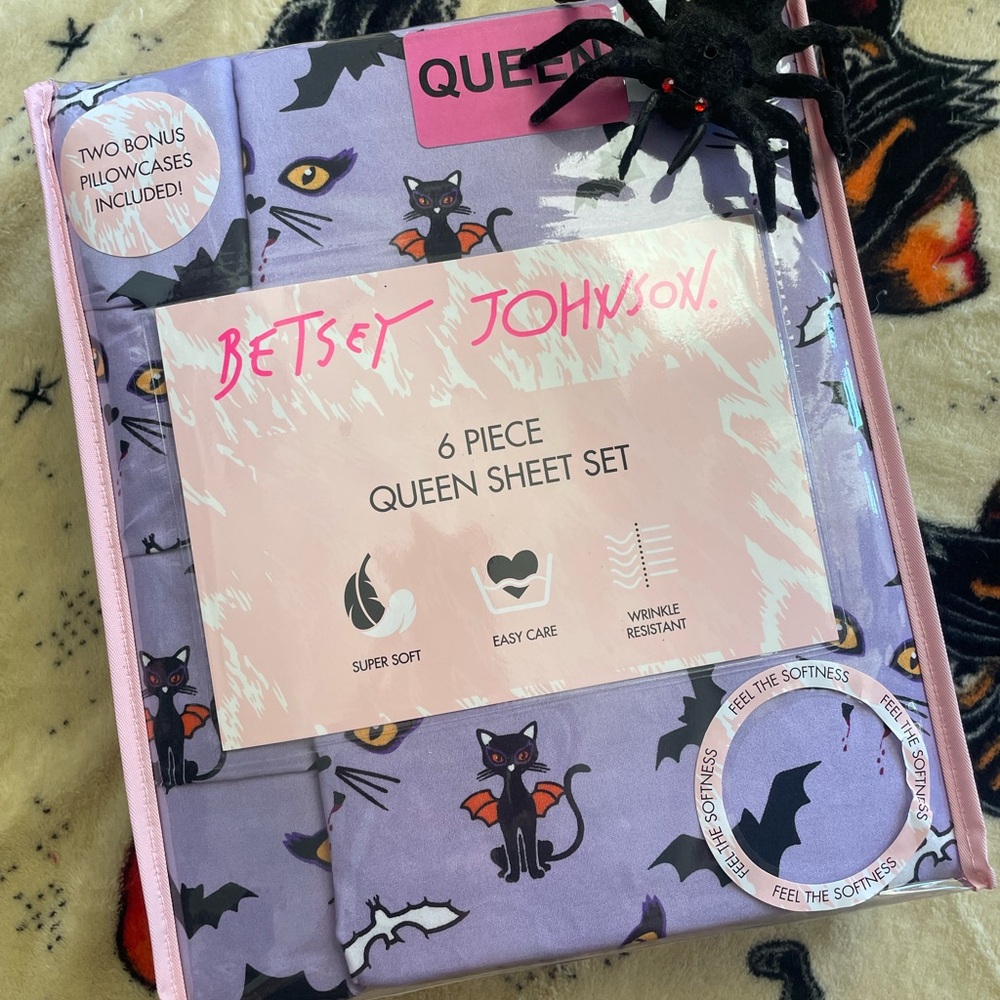 BETSEY JOHNSON HALLOWEEN KITTY BAT SHEETS QUEEN 🐈‍⬛ 🦇
